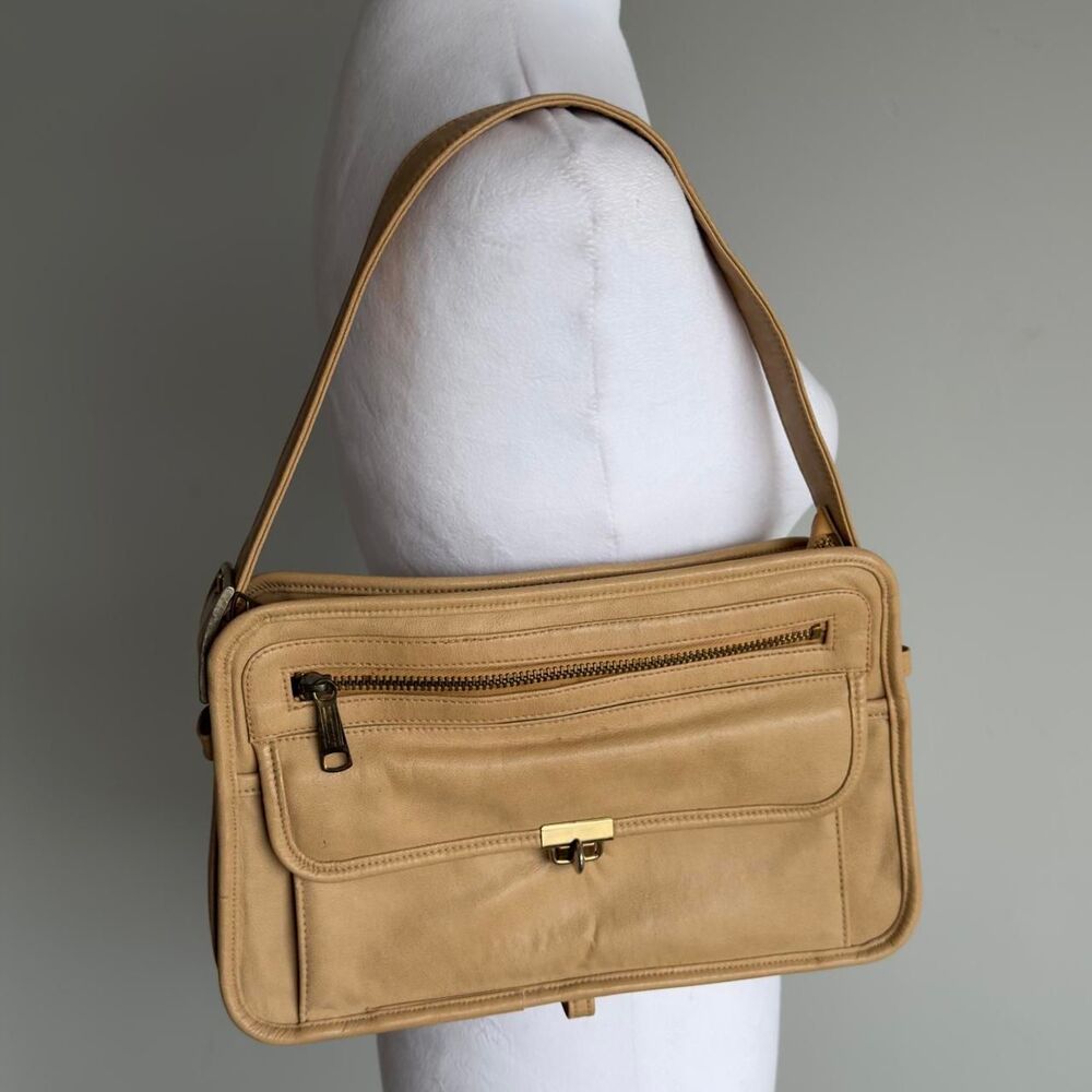 Baggs Vintage 70's Tan Leather Shoulder Bag Twee Disco Minimalist Grandma READ